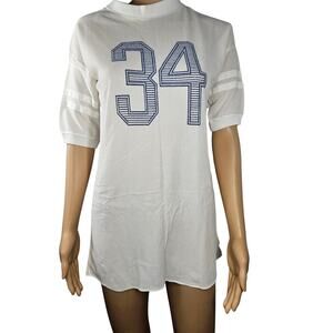 1970s Single Stitch Crew Neck Number 34 Extra Long Shirt Sleep Wear Size Small